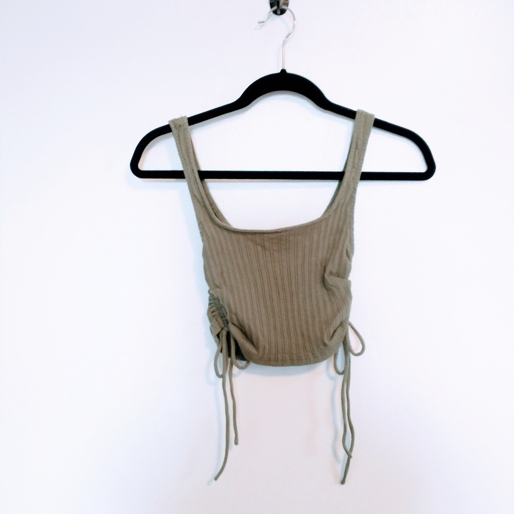 Better Be ribbed crop top tank top with drawstring sides size large